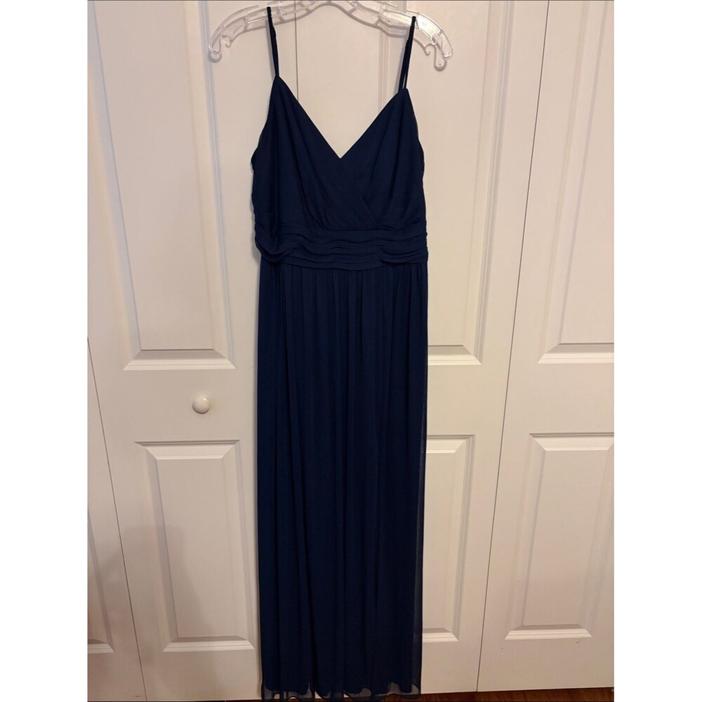 David's Bridal Navy Spaghetti Strap V-Neck Maxi Dress Size 12 New with Tags